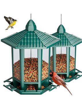 New 2 Pack Bird Feeders for Outdoor Hanging, Retro Pagoda Design Fun
